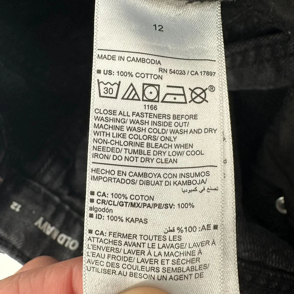 Old Navy Slouchy Straight Jeans Girls 12 Black Cotton Distressed Denim High Rise